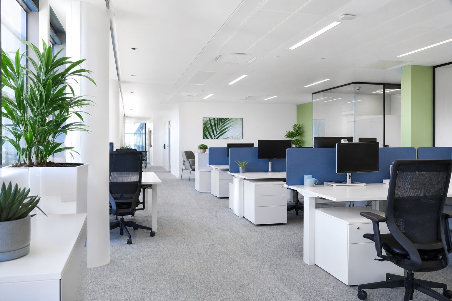 Open space de bureau parfaitement entretenu par A.J.S. Nettoyages au Havre
